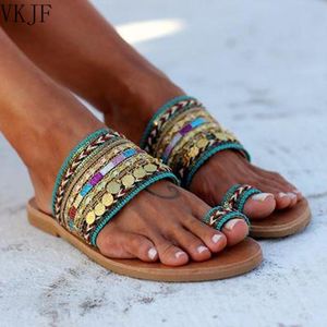 Sandálias Mulheres sapatos de verão boho artesanal plana damas artesanais estilos gregos chinelos sandalia feminina 2022sandals