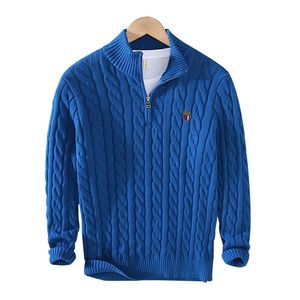 Knited Sweater Solid Kolor Pullover Mężczyźni swobodna wysokiej jakości zamek błyskawiczny 100%bawełniany zima męskie swetry podstawowe ciąg homme 220822