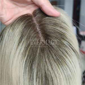 New Coming Blonde with dark root fishne base Human Hair Toppers Handtied Net Base Clips In Pieces for Thinning Women