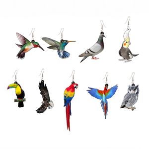 Orecchini pendenti con uccelli in acrilico per donne gioielli con orecchini animali colibrì piccione pappagallo