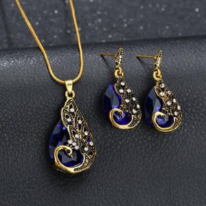 Ohrringe Halskette Bohemian Pfau Strass Pendent Set Koreanische Hals Ohr Schmuck Sets Für Frauen Männer Mädchen Geschenk GroßhandelOhrringe