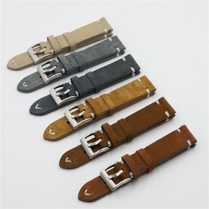 Zamszowy skórzany pasek do zegarka 18mm 20mm 22mm 24mm brązowa kawa Watchstrap ręcznie szyta wymienna opaska na nadgarstek 220819