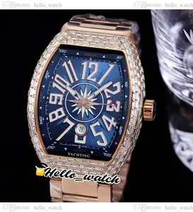 42mm Vanguard Classic Yachting V45 SC Automatic Mens Watch Blue Dial Rectangle Diamond Bezel Rose Gold Steel Bracet Sport Watches Hellowatche245A4