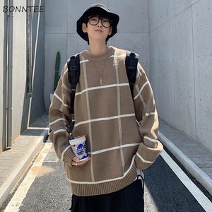 Pullover Uomo Casual Oneck Maglieria Allentato Maglione a maniche lunghe Studenti Plaid Allmatch Harajuku Moda Streetwear Stile coreano 220822