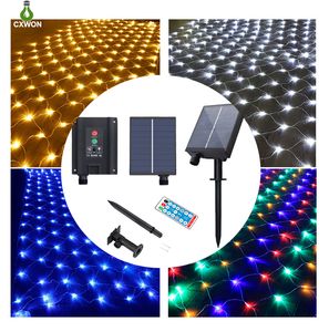 Solar Powered LED String Net Lights Coversage 2x3M 4x6M with 8 modes for Fairy Xmas tree Decor
