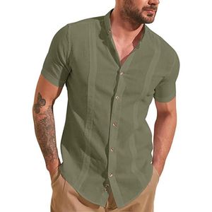 Men's Casual Shirts Men Short Sleeve Elegant Fashion Striped Single-breasted Turn-down Collar For Camisa MasculinaMen's