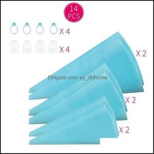 Ferramentas de pastelaria de cozimento 14 PCs Decoração de bolo com 6 sacos reutilizáveis ​​4 acopladores padrão e acessórios de fornecimento de sacos de gelo yydhhome dhgv3