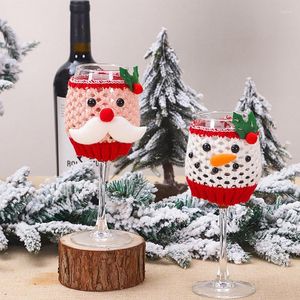 Juldekorationer Vinglasbeläggning Set Table For Home Dinner Party Wool Santa Claus Snowman Bottlechristmas