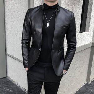 Herren PU-Kunstlederjacke, Mantel, Business, lässig, Schlangenhaut-Stil, schmaler Anzug, Blazer, Jacken, schwarze Herrenbekleidung 220822