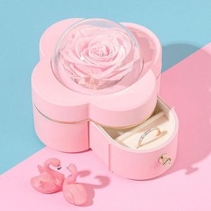 Confezione regalo Portagioie in vera rosa conservata con cassetto Anello eterno Romantico per San Valentino Compleanno Festa della mamma Regalo