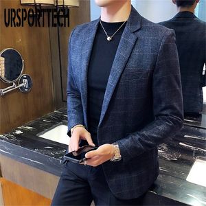 Ursporttech erkekler blazer İngiliz s tarzı gündelik ince fit takım elbise erkek ekose blazers erkekler ceket terno maskulino artı m 5xl 220822