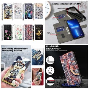Portfel ze skóry 3D na iPhone 14 Pro Max 13 Mini 12 11 XR 8 7 6 Plus Masher Print Flower Butterfly Rose Floral Cat Lover Lady Dreamcatcher Id Card Uchwyt lud