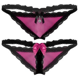 Мужские grings Mens Bowknot Crims Trim trips с низкой талией G-String Sissy нижнее белье с твердым цветом прозрачный сетка трусики эластичные пояс