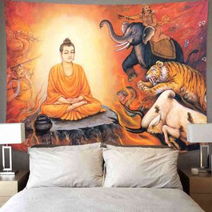 Indische Buddha-Statue Wandteppiche Wandbehang Stoff Teppiche Boho Dekoration Zuhause Schlafzimmer Hexerei Tapiz J220804