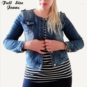 Giacche da donna Taglie forti Giacca di jeans con colletto tondo 4XL 5XL Azzurro Dolce Bomber da donna corto in denim Maniche lunghe Jaqueta Cappotti casual