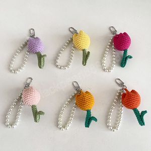 Koreanische Nette Schlüsselanhänger Für Frauen Stoff Tulpe Perle Gewebt Armband Armband Schlüssel Ketten Ringe Blumen Anhänger Auto Schlüsselring