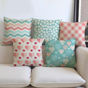 Cushion/Decorative Pillow Pink Plaids Strips Heart Print Decorative Cushion Cover For Sofa Princess Style Cotton Linen Square Throw Case 45x