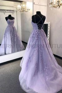 Платья для вечеринок Lilac кружевные выпускные платья спагетти ремешки vestido de fiesta op 220823