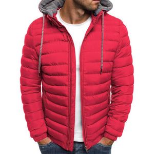 メンズジャケットメン軽量ダウンパフソリッドカラーフード付き長袖ジップアップジャケット冬の通気性暖かい因果パーカコートアウトドゥーマン '