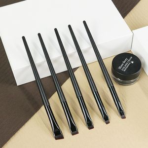 Pennello ad angolo piatto inclinato per sopracciglia bianco nero Pennello per lama per eyeliner in legno per eyeliner