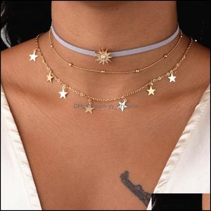 Pendant Necklaces Choker Chain Mtilayer Sun Star Tassel Mti Layer Necklace Metal Bar Layered Gold Drop Delivery 2021 Jewelry Yydhhome Dhgup