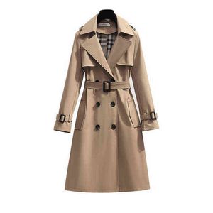 Gabardina de chaqueta femenina de color caats suelto de color caqui doble