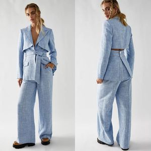 Unique Design Baby Blue Slim Fit Suits Blazer Dress Long Sleeves Bride Wedding Glamorous Leisure Evening Party Wear Two Pieces