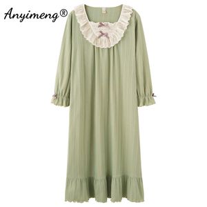 Vestido vitoriano de roupas de dormir feminino Lace de manga longa de lingerie de inverno de outono tamanho grande 3xl 4xl 5xl Macaroon Nightgown Dresswomen's