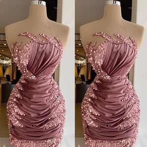 Elegant Strapless Velvet Cocktail Dresses Sexy Sequins Sleeveless Mermaid Formal Dress