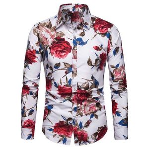 メンズカジュアルシャツのスリムなメンズボタンアップ長袖の花柄のシャツファッションハワイアンビンテージカットマンズ