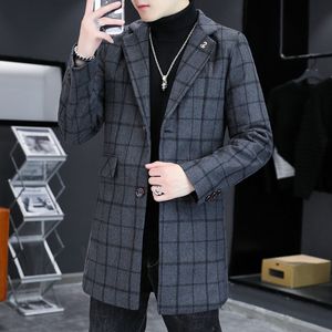 Cappotto di stoffa Grid Dust Coat Risvolti Coltiva la propria moralità è Cappotto medio Uomo Inverno Autunno e Inverno Giacca da uomo casual 220822