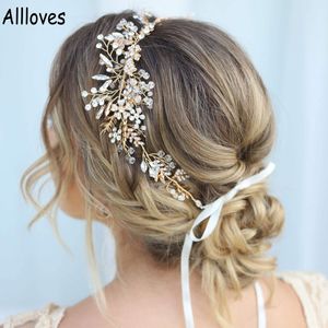 Gold Strass Perlen Braut Kopfschmuck Haarband Für Hochzeit Mode Lange Haarnadel Frauen Haarschmuck Kopfschmuck Formelle Anlässe Party Tiaras Krone CL0942