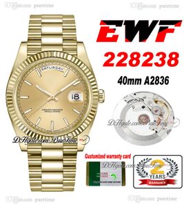 EWF Day Date 228238 ETA A2836 Automatik-Herrenuhr, Gelbgold, geriffelte Lünette, Champagner-Zifferblatt, Präsidentenarmband, gleiche Seriennummer, Super Edition Puretime H7