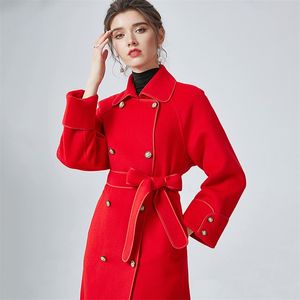 Wool Blends Women Winter Coats Design Lady Fashion Cashmere Trench z kołnierzem skręcającym pasem S4827 220829