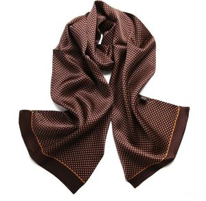Men's 100% Silk Scarf Vintage Long Double Layer Cravat Neckerchief Brown Blue