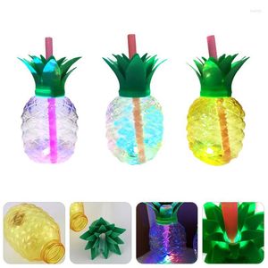 Кружки 3PCS 500 мл ананасовых пластиковых стаканчиков с легкой и соломенной гавайской вечеринкой Favorsmugs