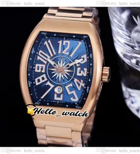 42mm Vanguard Classic Yachting V45 SC Automatic Mens Watch Blue Dial Rose Gold SS Steel Bracelet Date Sport Watches Hellowatche245C3