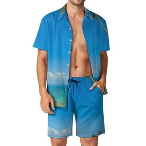 Men's Tracksuits Blue Beach Outdoor Men Sets Tropical Palm Trees Casual Shirt Set Summer Shorts Two-piece Trendy Suit Big Size 2XL 3XLMen's