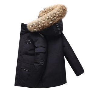 Espalhar a jaqueta masculina com grande colar de pele real parka 30 graus homens homens casuais impermeabilizados no inverno, tamanho do casaco L220830