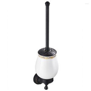 Shower Curtains Bathroom Toilet WC Scrub Cleaning Brush & Holder Brass Handle Ceramic BaseShower