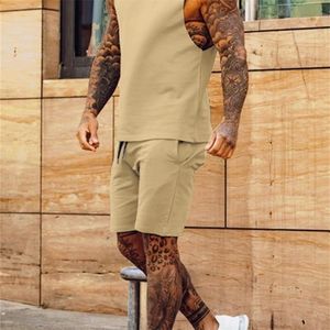 Moda Solid Solid Twohe Sits Mens Oneck Tops e Shorts Roupes Men Summer Summer Sleesess Casual Simplicity Conjuntos Streetwear 220705