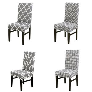 Sandalye kapaklar lychee geometrik baskı kapağı gri elastik yemek odası koltuk koruyu