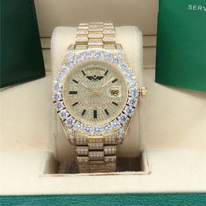 Presidente completo de diamante e discagem assista 218238 Sapphire Big Diamond Bezel 43mm 18k Yellow Gold Men Men 2813 Relógios automáticos relógios de pulso com caixa original