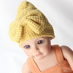 0-24M Waffle Crochet Beanie lavorato a maglia per neonata Neonato Big Bow Warm Hospital Hat New Born Turban Baby Triangular Witch Cap