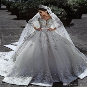 2021 Vestidos De Novia Vintage Luxury white wedding dress Long Sleeve Lace Ball Gown African Plus Size muslim Beads Zuhair Murad B2959