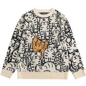 Harajuku Винтажная уличная одежда Свитера мужские пуловеры с рисунком тигра вязаные джемперы осень пара повседневные свободные топы мужские 220822