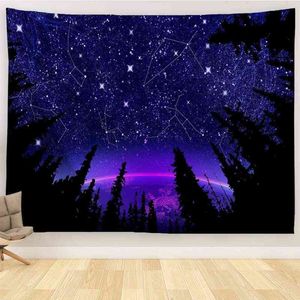 Forest Starry Tapestry Purple Galaxy Constellation Wall Art Tappeto Moon Fantasy Estetico Room Decor Tapiz Gobelin J220804