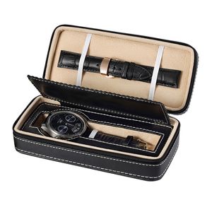 Watch Boxes & Cases Top Leather Box Display Gift Travel Organizer Case Bracelet Holder For Watches Men Zipper Black BoxesWatch &Watch