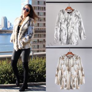 Womens Fur Faux Ethel Anderson Real Farm Rabbit Coat Striped Pattern Full Length Sleeve HipLength Outwear 220829