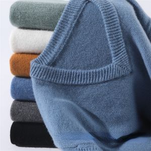 Mens Cashmere Sweater Casual Autumn Winter Pulllavers quentes de alta qualidade de algodão de algodão Vneck sueaters masculinos 220822